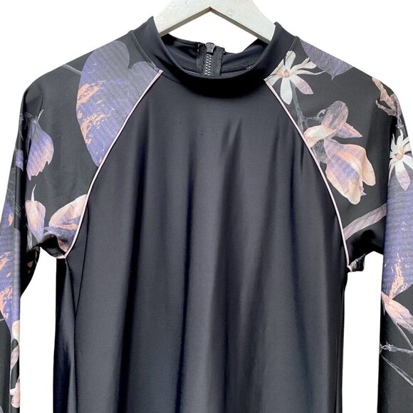 All in Motion Rashguard Top M-XL Black Floral Beach Shirt Stretch - Picture 2 of 9